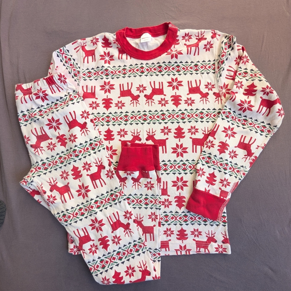 Hanna Andersson Men's unisex S small Long John Pajama Set Dear Deer xmas GUC